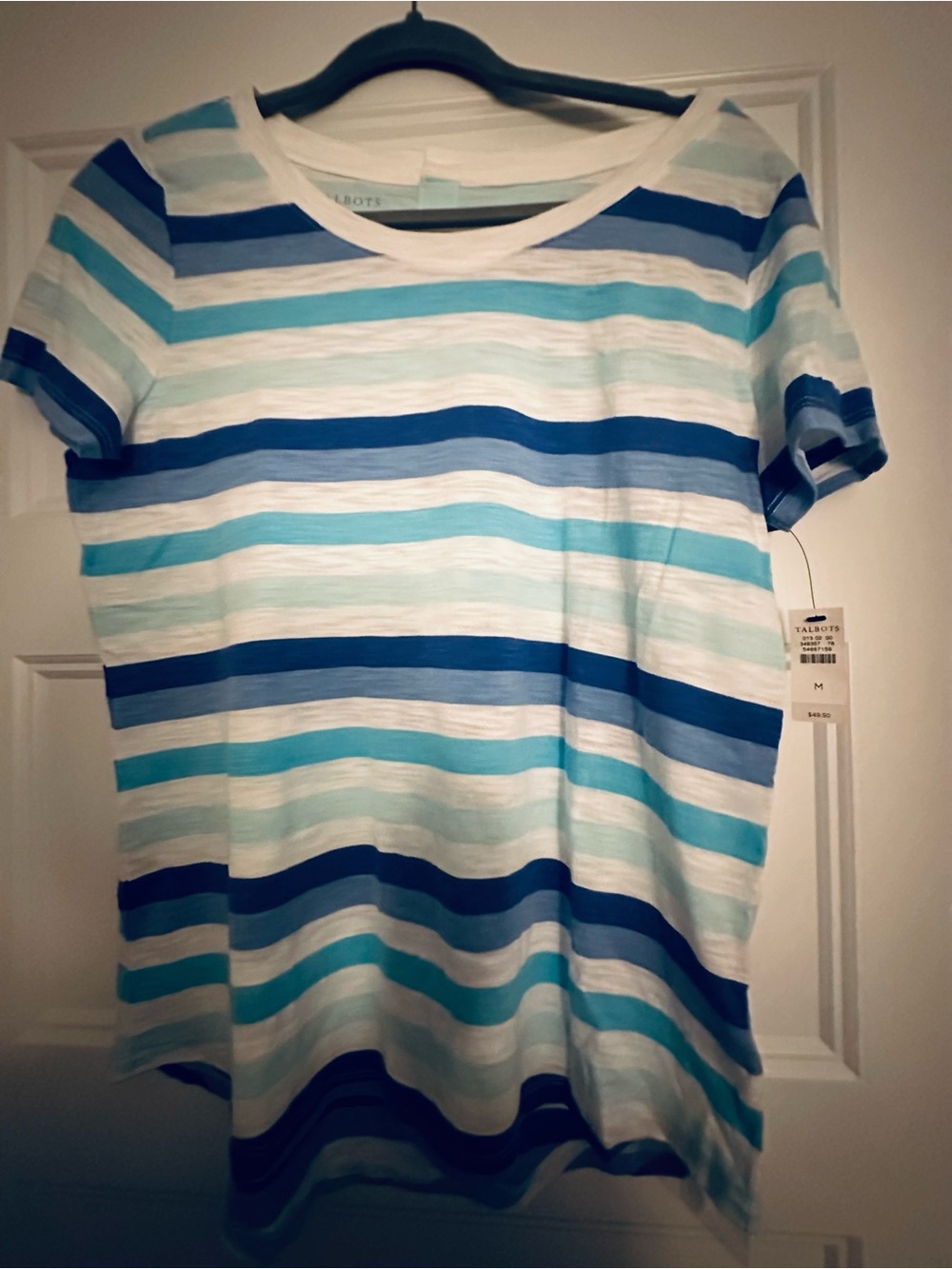 Talbots Aqua, Navy & White Striped Tee
